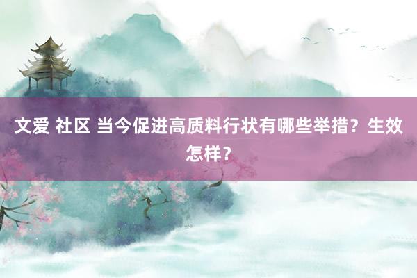 文爱 社区 当今促进高质料行状有哪些举措？生效怎样？