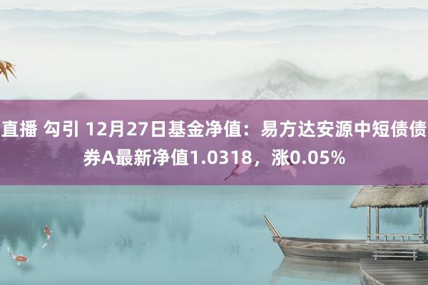 直播 勾引 12月27日基金净值：易方达安源中短债债券A最新净值1.0318，涨0.05%