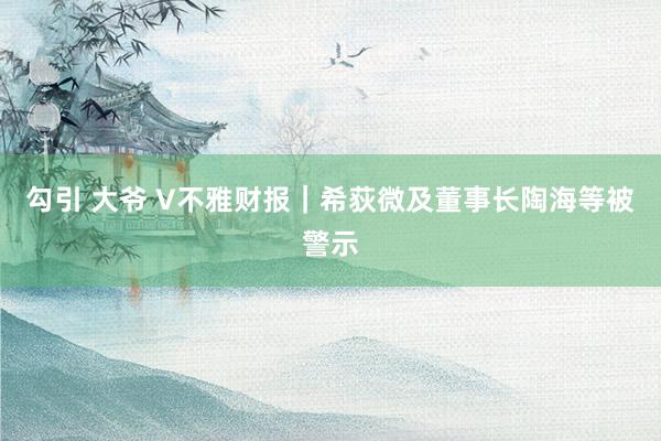勾引 大爷 V不雅财报｜希荻微及董事长陶海等被警示